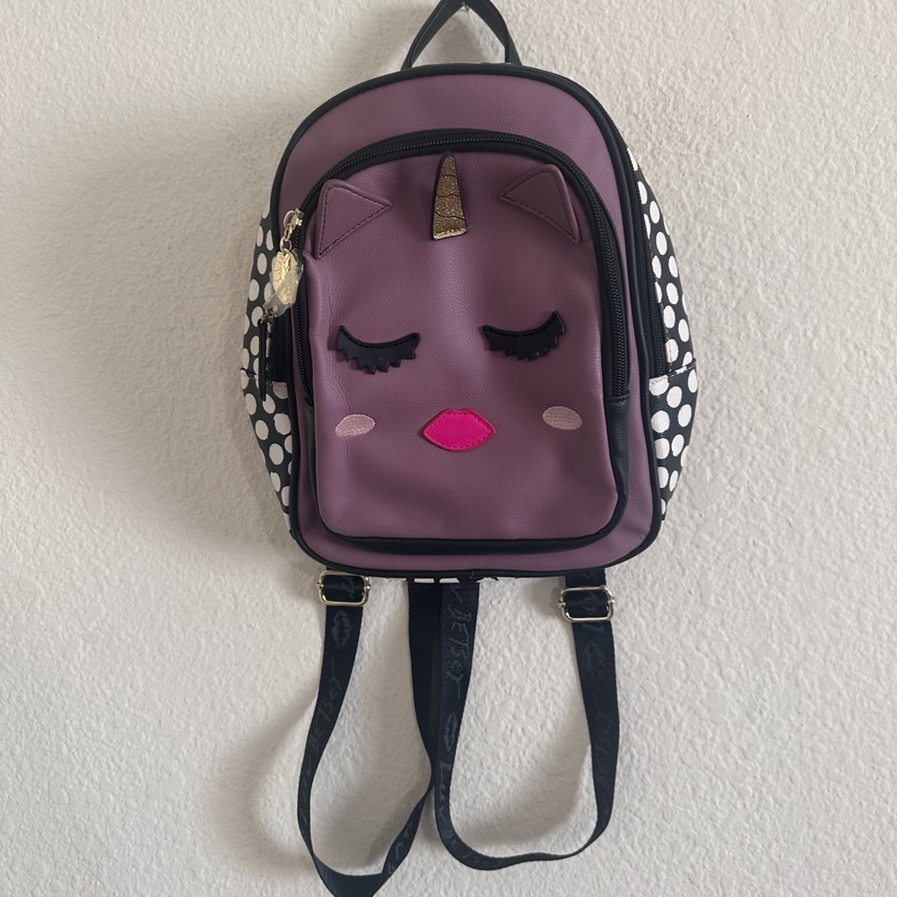 Luv Betsey Johnson Polka Dot Purple Unicorn Small Backpack